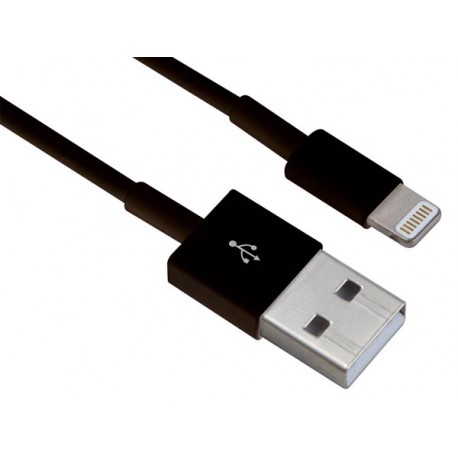 Cordon Usb A mâle vers Lightning noir 1m