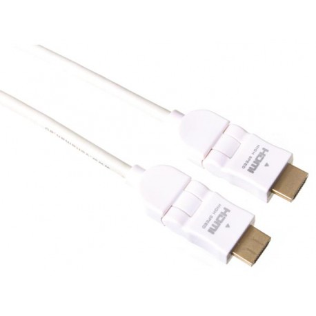 Cordon HDMI articulé coudé 0.75m mâle blanc