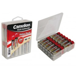 Pile AA 1.5V Alcaline Camelion par 24 avec boîte de rangement