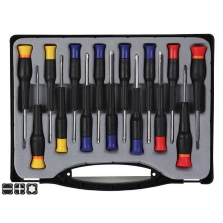 Assortiment de 15 tournevis, plats, cruciformes, torx