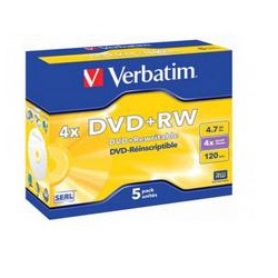 Pack de 5 DVD+RW 4.7 GB Verbatim