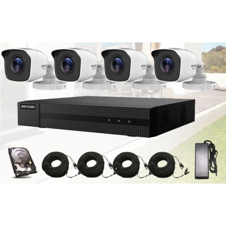 Pack vidéosurveillance avec 4 caméras, enregistreur IP, connectique